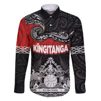Personalised Maori King Movement Family Matching Puletasi and Hawaiian Shirt Te Paki-o-Matariki with Silver Ferns and Polynesian Art Tattoo LT03 Dad's Shirt - Long Sleeve Red - Polynesian Pride