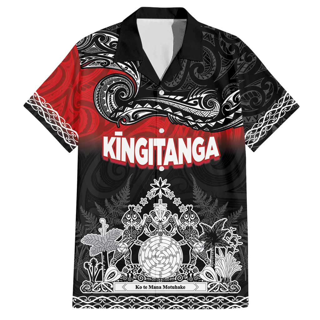 Personalised Maori King Movement Family Matching Short Sleeve Bodycon Dress and Hawaiian Shirt Te Paki-o-Matariki with Silver Ferns and Polynesian Art Tattoo LT03 Dad's Shirt - Short Sleeve Red - Polynesian Pride