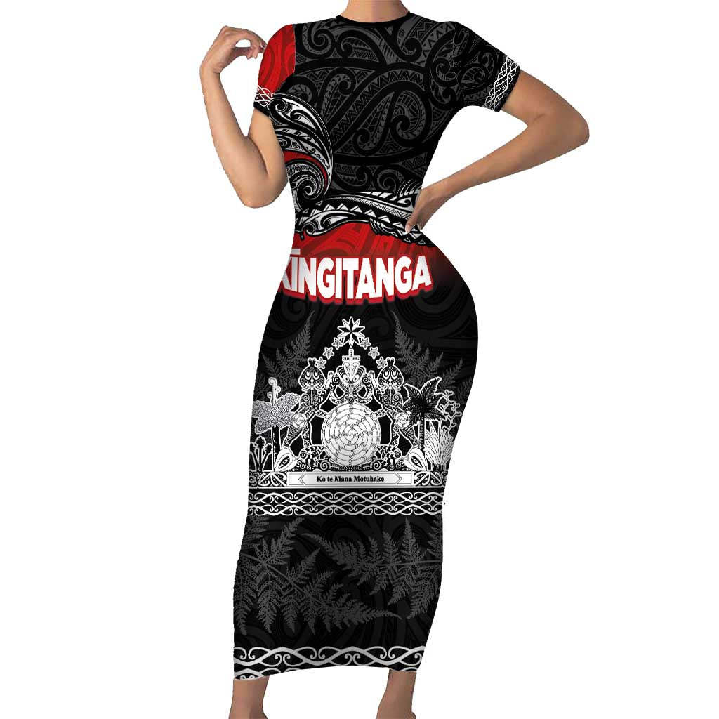 Personalised Maori King Movement Family Matching Short Sleeve Bodycon Dress and Hawaiian Shirt Te Paki-o-Matariki with Silver Ferns and Polynesian Art Tattoo LT03 Mom's Dress Red - Polynesian Pride