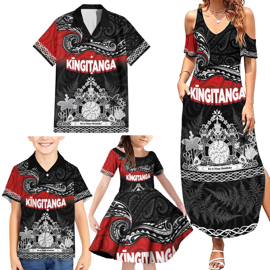 Personalised Maori King Movement Family Matching Summer Maxi Dress and Hawaiian Shirt Te Paki-o-Matariki with Silver Ferns and Polynesian Art Tattoo LT03 - Polynesian Pride