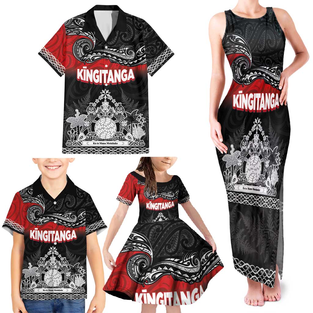 Personalised Maori King Movement Family Matching Tank Maxi Dress and Hawaiian Shirt Te Paki-o-Matariki with Silver Ferns and Polynesian Art Tattoo LT03 - Polynesian Pride