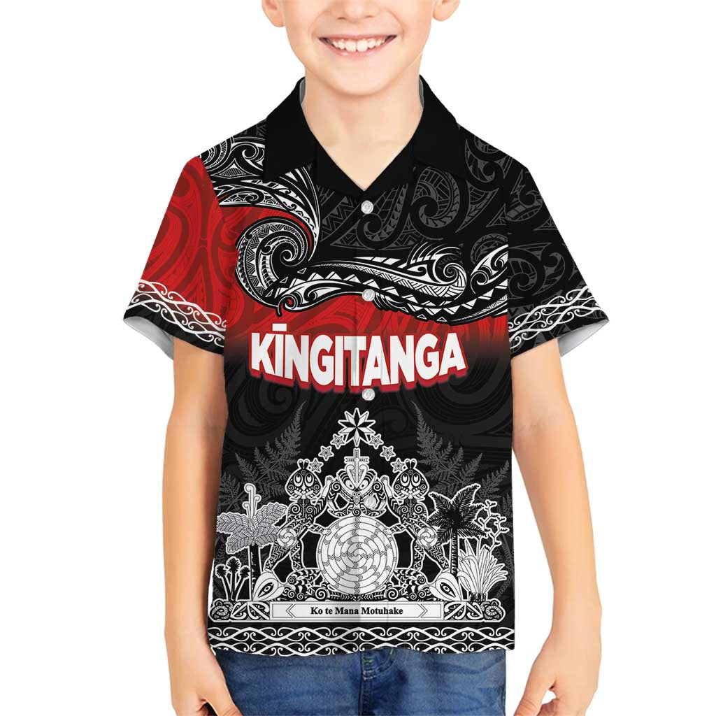 Personalised Maori King Movement Family Matching Tank Maxi Dress and Hawaiian Shirt Te Paki-o-Matariki with Silver Ferns and Polynesian Art Tattoo LT03 Son's Shirt Red - Polynesian Pride