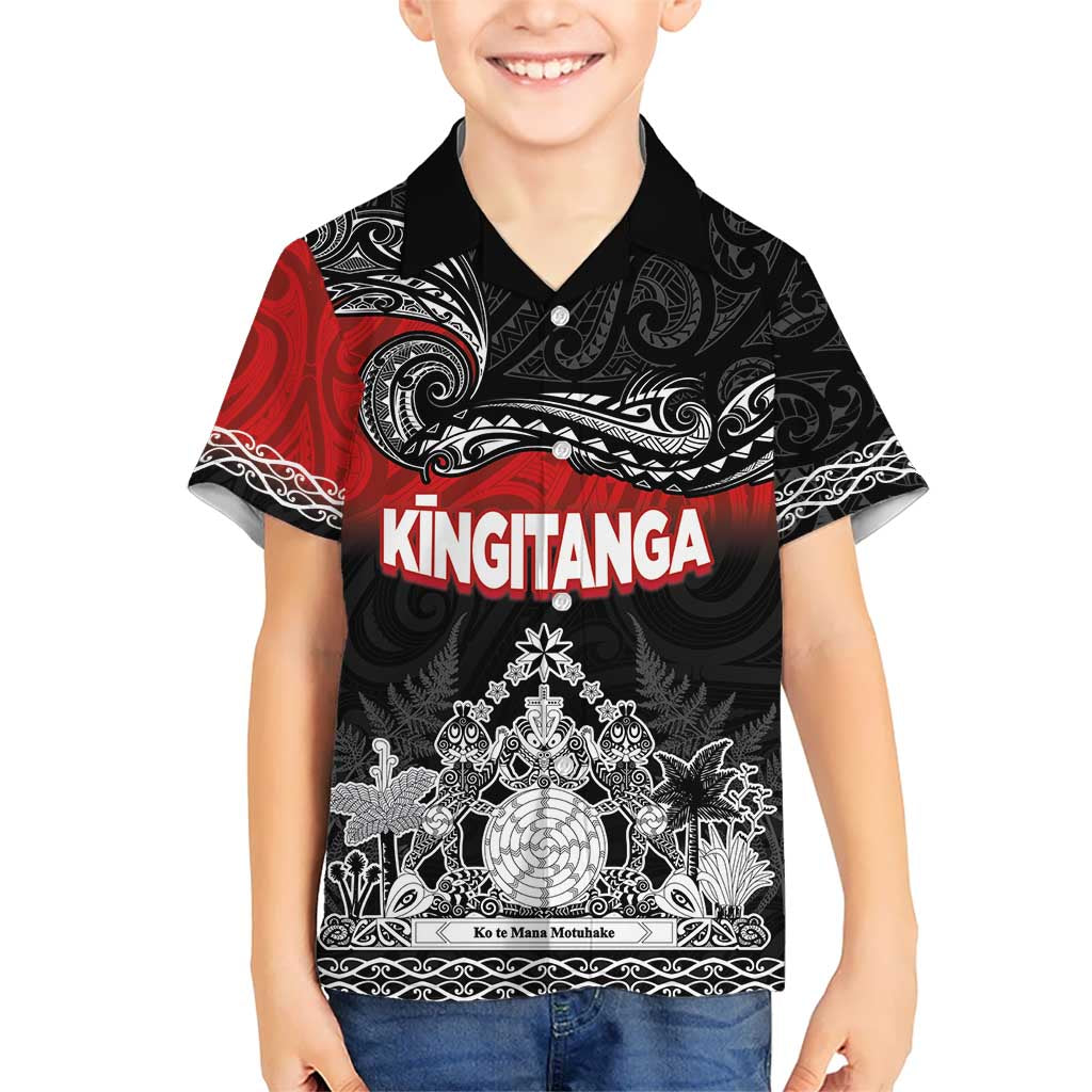 Personalised Maori King Movement Kid Hawaiian Shirt Te Paki-o-Matariki with Silver Ferns and Polynesian Art Tattoo LT03 Kid Red - Polynesian Pride
