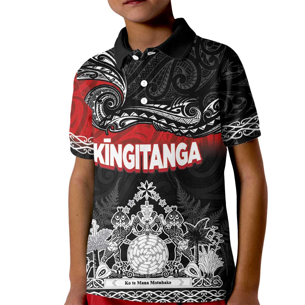 Personalised Maori King Movement Kid Polo Shirt Te Paki-o-Matariki with Silver Ferns and Polynesian Art Tattoo LT03 Kid Red - Polynesian Pride