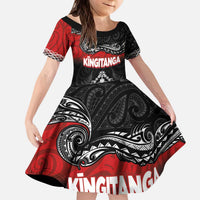 Personalised Maori King Movement Kid Short Sleeve Dress Te Paki-o-Matariki with Silver Ferns and Polynesian Art Tattoo LT03 KID Red - Polynesian Pride