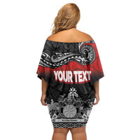 Personalised Maori King Movement Off Shoulder Short Dress Te Paki-o-Matariki with Silver Ferns and Polynesian Art Tattoo LT03 - Polynesian Pride