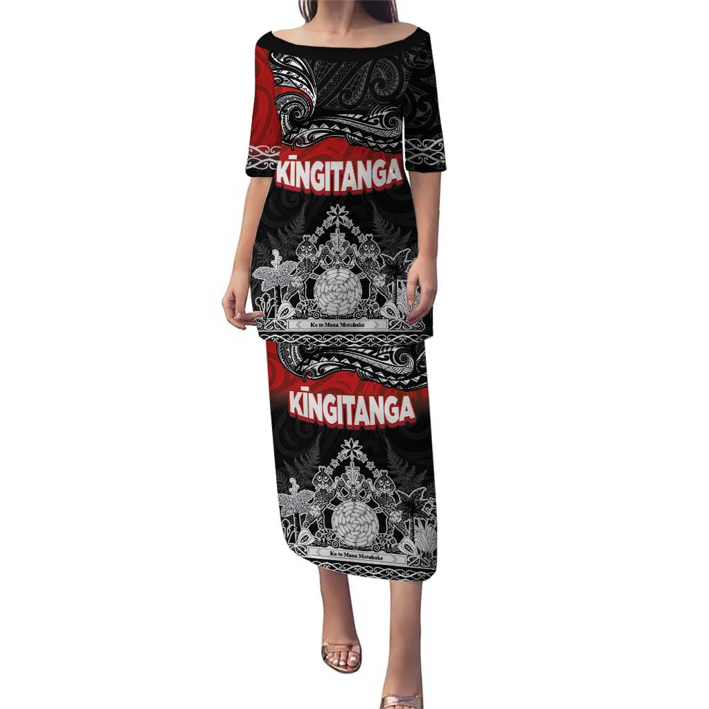 Personalised Maori King Movement Puletasi Te Paki-o-Matariki with Silver Ferns and Polynesian Art Tattoo LT03 Long Dress Red - Polynesian Pride