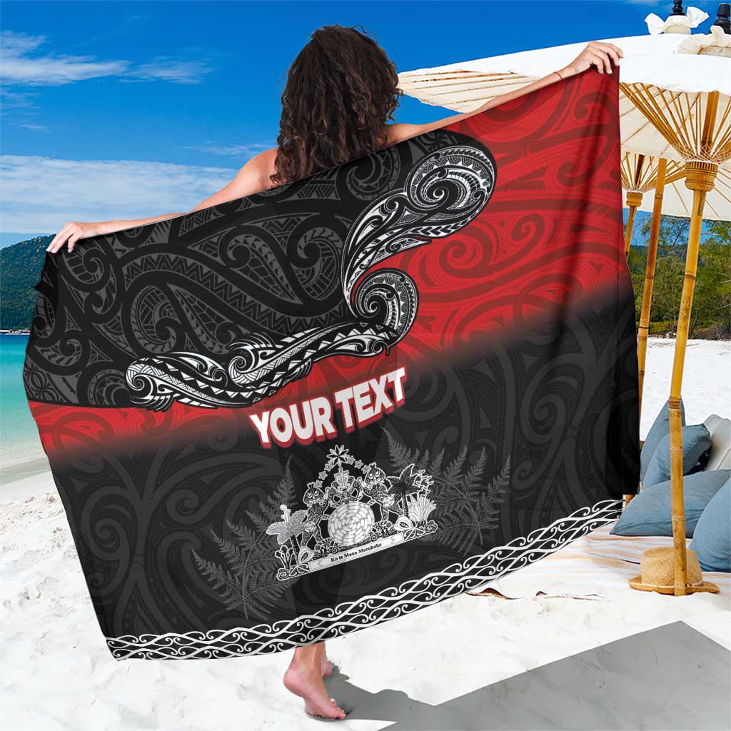 Personalised Maori King Movement Sarong Te Paki-o-Matariki with Silver Ferns and Polynesian Art Tattoo LT03 One Size 44 x 66 inches Red - Polynesian Pride