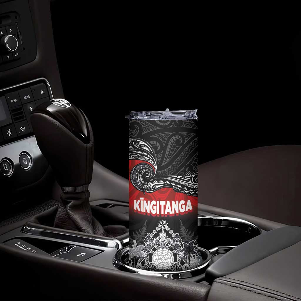 Personalised Maori King Movement Skinny Tumbler Te Paki-o-Matariki with Silver Ferns and Polynesian Art Tattoo LT03 - Polynesian Pride