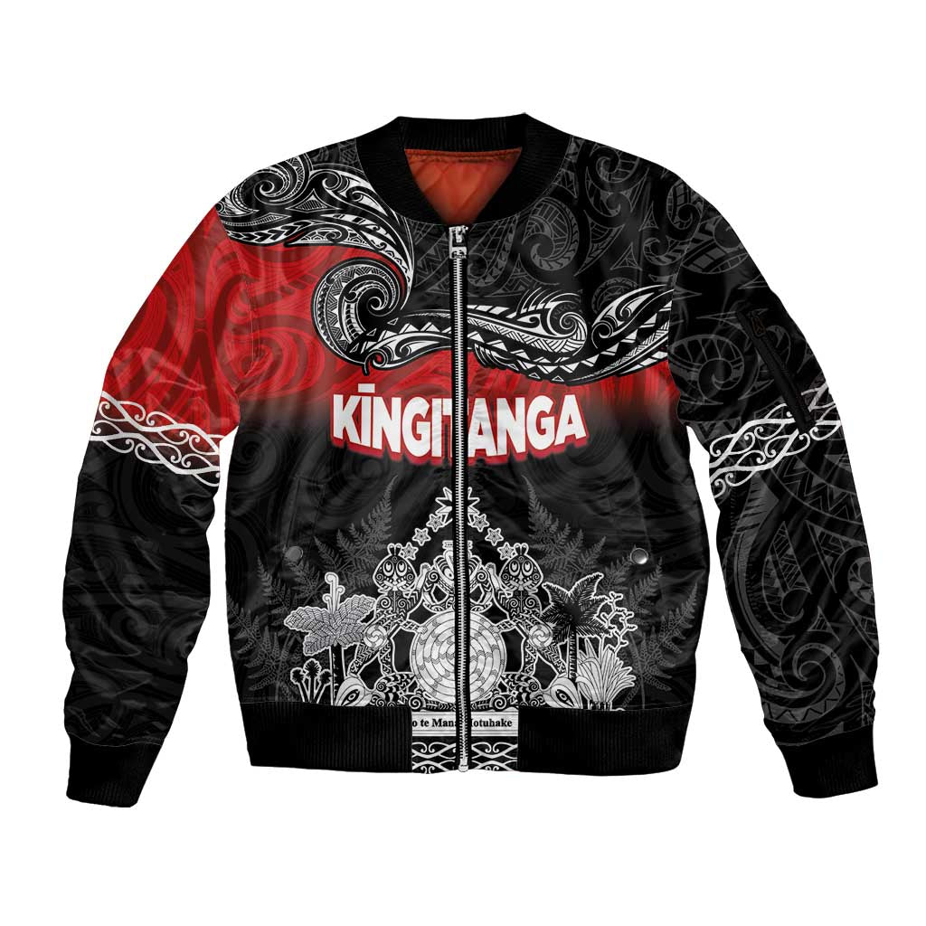Personalised Maori King Movement Sleeve Zip Bomber Jacket Te Paki-o-Matariki with Silver Ferns and Polynesian Art Tattoo LT03 Unisex Red - Polynesian Pride