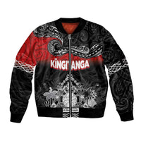 Personalised Maori King Movement Sleeve Zip Bomber Jacket Te Paki-o-Matariki with Silver Ferns and Polynesian Art Tattoo LT03 Unisex Red - Polynesian Pride