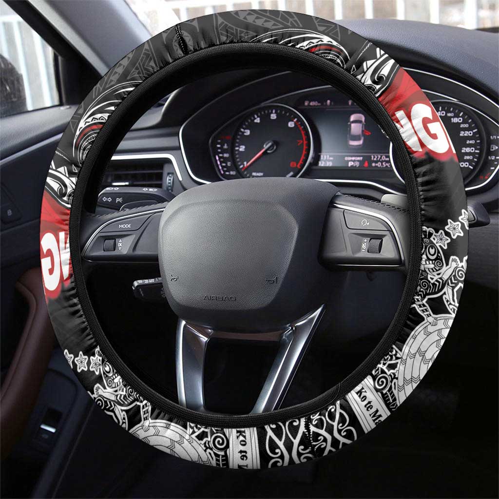 Maori King Movement Steering Wheel Cover Te Paki-o-Matariki with Silver Ferns and Polynesian Art Tattoo LT03 - Polynesian Pride