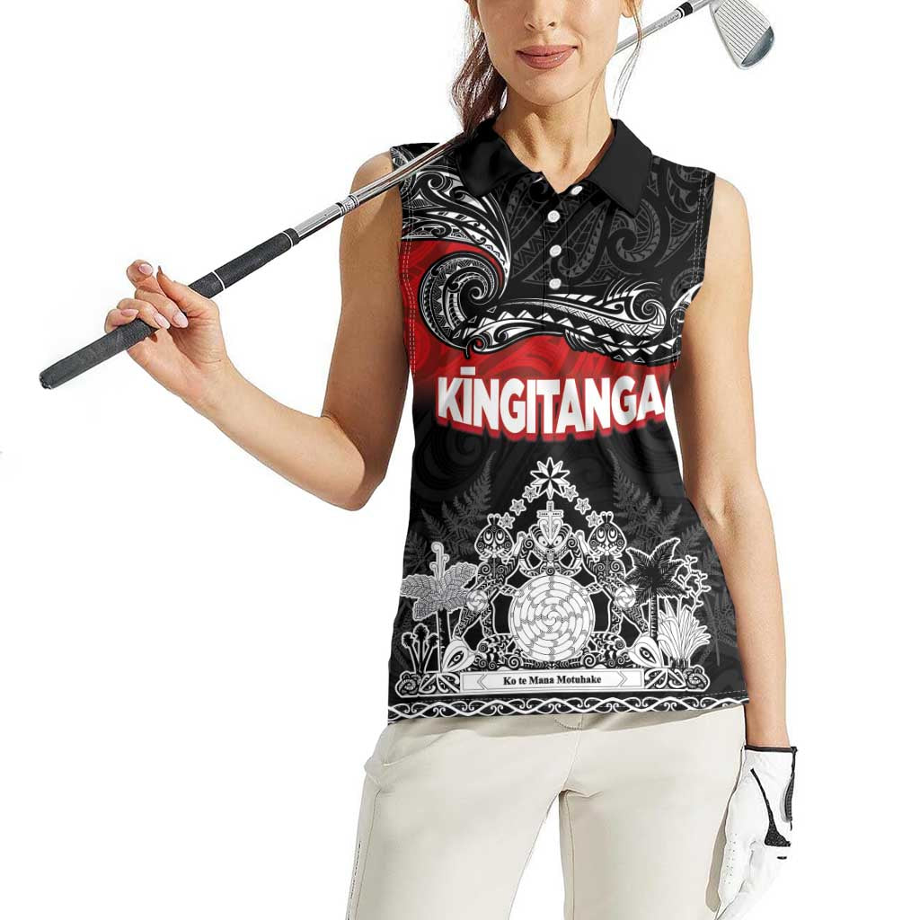 Personalised Maori King Movement Women Sleeveless Polo Shirt Te Paki-o-Matariki with Silver Ferns and Polynesian Art Tattoo LT03 - Polynesian Pride