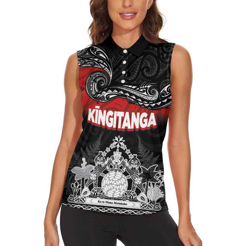 Personalised Maori King Movement Women Sleeveless Polo Shirt Te Paki-o-Matariki with Silver Ferns and Polynesian Art Tattoo LT03 - Polynesian Pride
