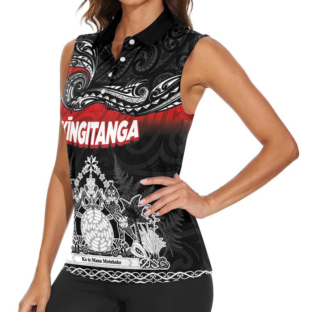 Personalised Maori King Movement Women Sleeveless Polo Shirt Te Paki-o-Matariki with Silver Ferns and Polynesian Art Tattoo LT03 - Polynesian Pride