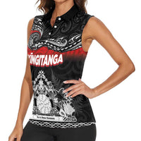 Personalised Maori King Movement Women Sleeveless Polo Shirt Te Paki-o-Matariki with Silver Ferns and Polynesian Art Tattoo LT03 - Polynesian Pride