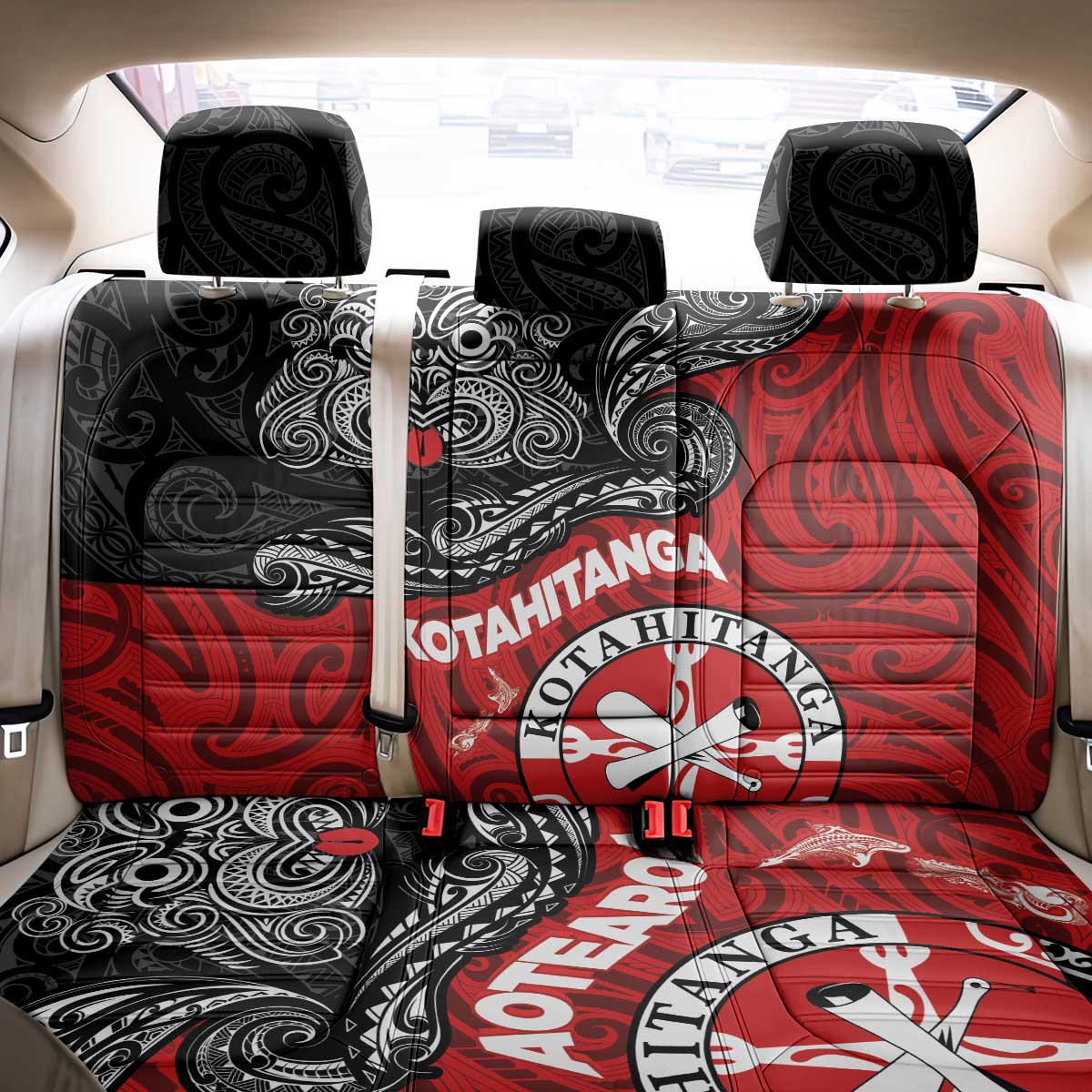 Maori Kotahitanga Back Car Seat Cover Aotearoa Spirit with Maori Mask and Polynesian Art Tattoo LT03 - Polynesian Pride
