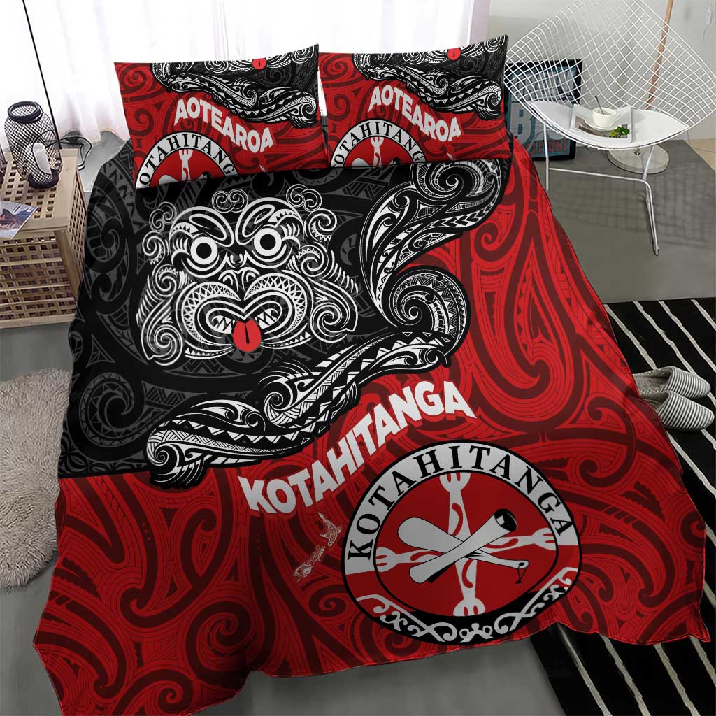 Maori Kotahitanga Bedding Set Aotearoa Spirit with Maori Mask and Polynesian Art Tattoo LT03 - Polynesian Pride