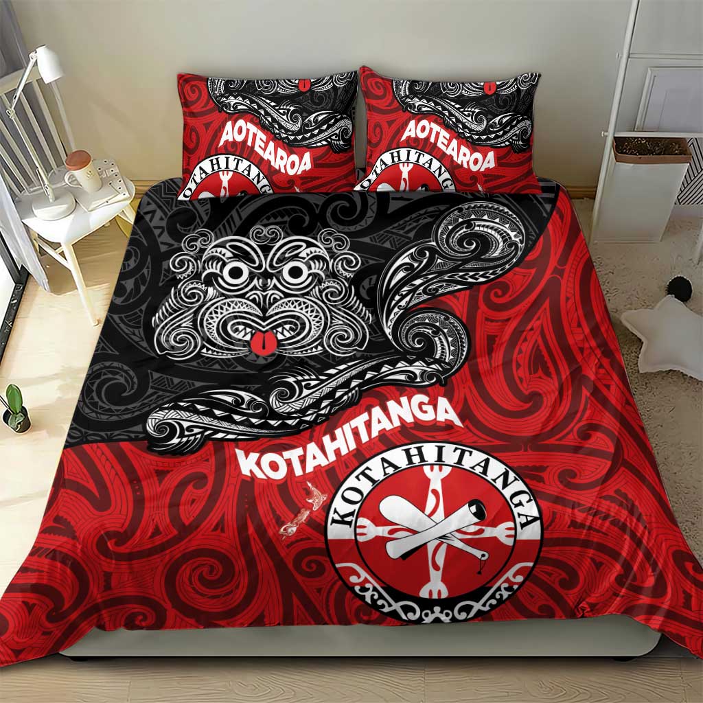 Maori Kotahitanga Bedding Set Aotearoa Spirit with Maori Mask and Polynesian Art Tattoo LT03 - Polynesian Pride