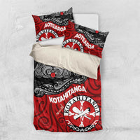 Maori Kotahitanga Bedding Set Aotearoa Spirit with Maori Mask and Polynesian Art Tattoo LT03 US Twin 172cm x 218cm Red - Polynesian Pride