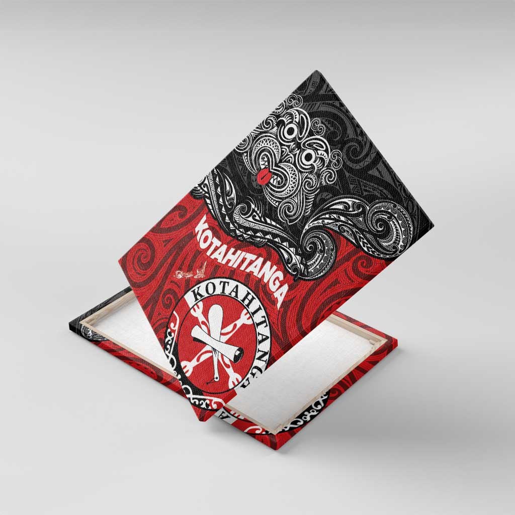 Maori Kotahitanga Canvas Wall Art Aotearoa Spirit with Maori Mask and Polynesian Art Tattoo LT03 With Frame Red - Polynesian Pride