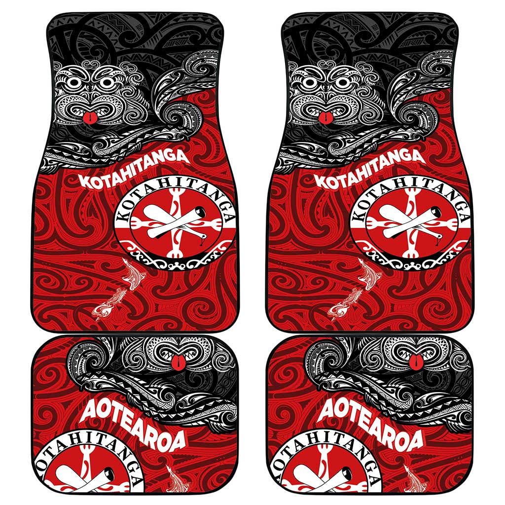 Maori Kotahitanga Car Mats Aotearoa Spirit with Maori Mask and Polynesian Art Tattoo LT03 - Polynesian Pride
