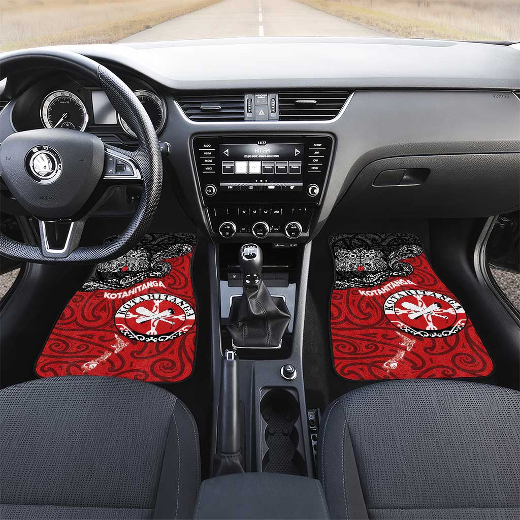 Maori Kotahitanga Car Mats Aotearoa Spirit with Maori Mask and Polynesian Art Tattoo LT03 Set 2pcs - Front Red - Polynesian Pride