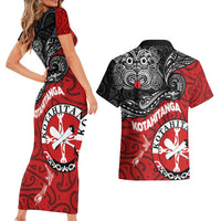 Maori Kotahitanga Couples Matching Short Sleeve Bodycon Dress and Hawaiian Shirt Aotearoa Spirit with Maori Mask and Polynesian Art Tattoo LT03 - Polynesian Pride
