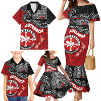 Maori Kotahitanga Family Matching Mermaid Dress and Hawaiian Shirt Aotearoa Spirit with Maori Mask and Polynesian Art Tattoo LT03 - Polynesian Pride