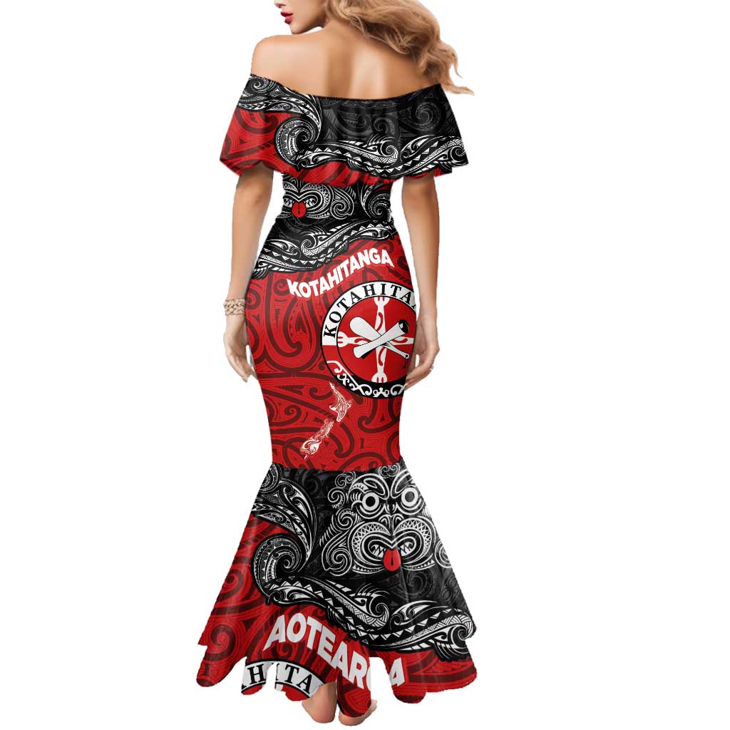 Maori Kotahitanga Family Matching Mermaid Dress and Hawaiian Shirt Aotearoa Spirit with Maori Mask and Polynesian Art Tattoo LT03 - Polynesian Pride