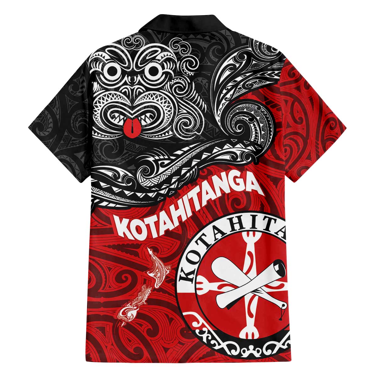 Maori Kotahitanga Family Matching Off The Shoulder Long Sleeve Dress and Hawaiian Shirt Aotearoa Spirit with Maori Mask and Polynesian Art Tattoo LT03 - Polynesian Pride