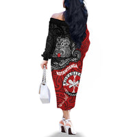 Maori Kotahitanga Family Matching Off The Shoulder Long Sleeve Dress and Hawaiian Shirt Aotearoa Spirit with Maori Mask and Polynesian Art Tattoo LT03 - Polynesian Pride