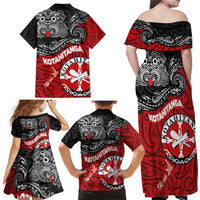 Maori Kotahitanga Family Matching Off Shoulder Maxi Dress and Hawaiian Shirt Aotearoa Spirit with Maori Mask and Polynesian Art Tattoo LT03 - Polynesian Pride