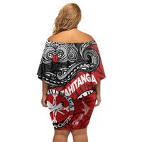 Maori Kotahitanga Family Matching Off Shoulder Short Dress and Hawaiian Shirt Aotearoa Spirit with Maori Mask and Polynesian Art Tattoo LT03 - Polynesian Pride