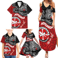 Maori Kotahitanga Family Matching Summer Maxi Dress and Hawaiian Shirt Aotearoa Spirit with Maori Mask and Polynesian Art Tattoo LT03 - Polynesian Pride
