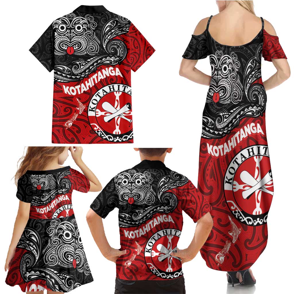 Maori Kotahitanga Family Matching Summer Maxi Dress and Hawaiian Shirt Aotearoa Spirit with Maori Mask and Polynesian Art Tattoo LT03 - Polynesian Pride
