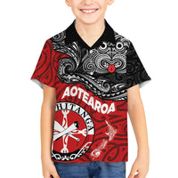 Maori Kotahitanga Family Matching Summer Maxi Dress and Hawaiian Shirt Aotearoa Spirit with Maori Mask and Polynesian Art Tattoo LT03 Son's Shirt Red - Polynesian Pride