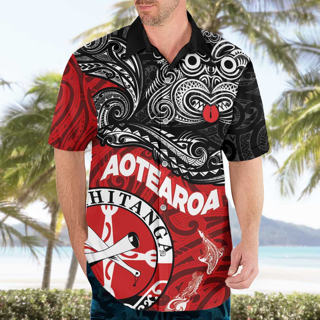 Maori Kotahitanga Hawaiian Shirt Aotearoa Spirit with Maori Mask and Polynesian Art Tattoo LT03 - Polynesian Pride