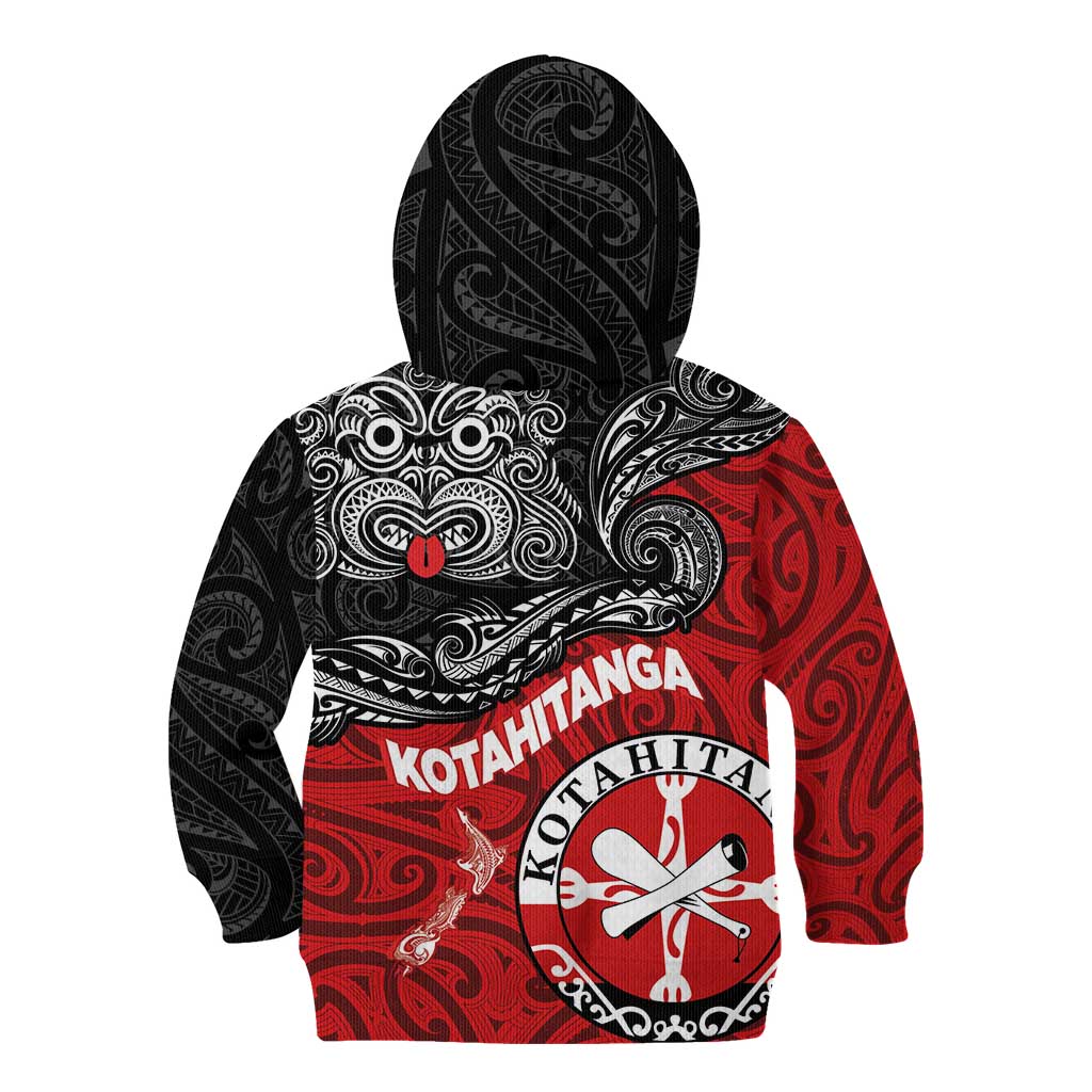 Maori Kotahitanga Kid Hoodie Aotearoa Spirit with Maori Mask and Polynesian Art Tattoo LT03 - Polynesian Pride