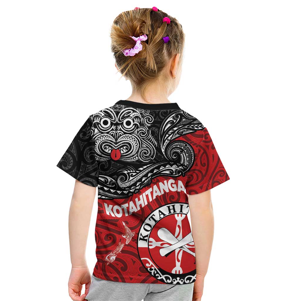 Maori Kotahitanga Kid T Shirt Aotearoa Spirit with Maori Mask and Polynesian Art Tattoo LT03 - Polynesian Pride