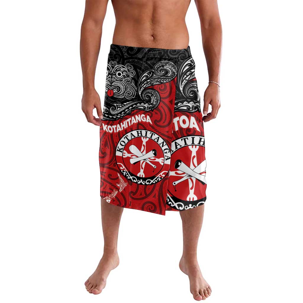 Maori Kotahitanga Lavalava Aotearoa Spirit with Maori Mask and Polynesian Art Tattoo LT03 Red - Polynesian Pride