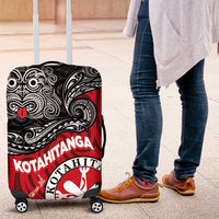 Maori Kotahitanga Luggage Cover Aotearoa Spirit with Maori Mask and Polynesian Art Tattoo LT03 Red - Polynesian Pride