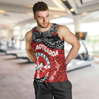 Maori Kotahitanga Men Tank Top Aotearoa Spirit with Maori Mask and Polynesian Art Tattoo LT03 Red - Polynesian Pride