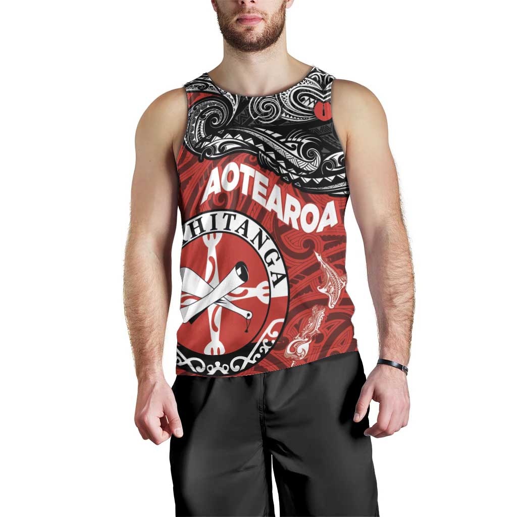Maori Kotahitanga Men Tank Top Aotearoa Spirit with Maori Mask and Polynesian Art Tattoo LT03 - Polynesian Pride