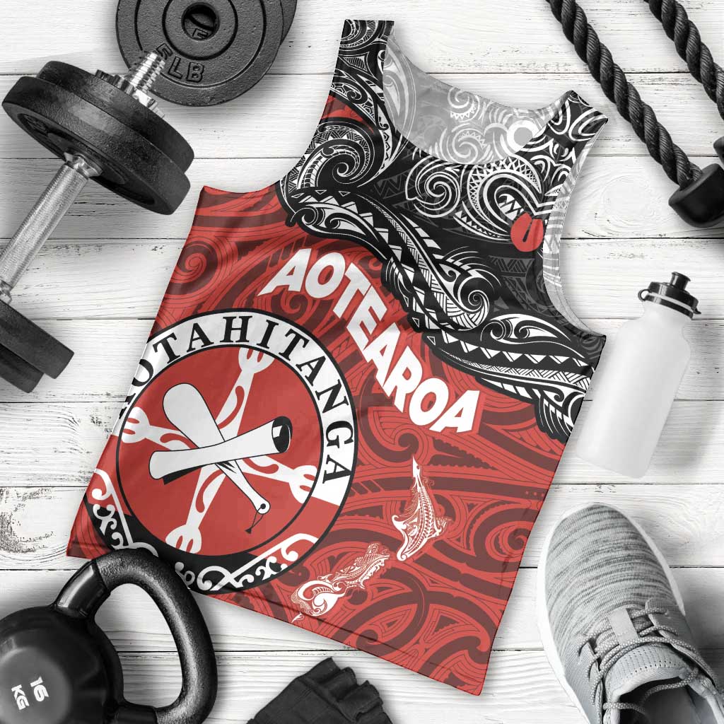 Maori Kotahitanga Men Tank Top Aotearoa Spirit with Maori Mask and Polynesian Art Tattoo LT03 - Polynesian Pride