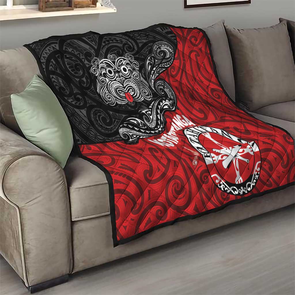 Maori Kotahitanga Quilt Aotearoa Spirit with Maori Mask and Polynesian Art Tattoo LT03 - Polynesian Pride