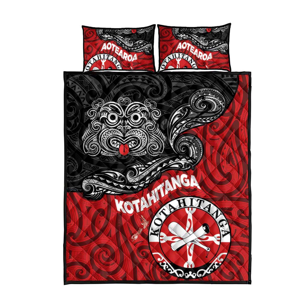 Maori Kotahitanga Quilt Bed Set Aotearoa Spirit with Maori Mask and Polynesian Art Tattoo LT03 - Polynesian Pride