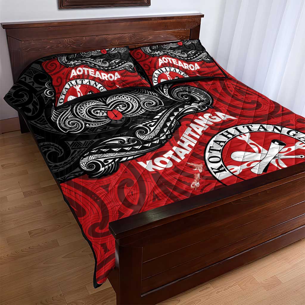 Maori Kotahitanga Quilt Bed Set Aotearoa Spirit with Maori Mask and Polynesian Art Tattoo LT03 - Polynesian Pride