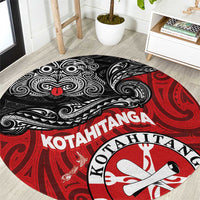 Maori Kotahitanga Round Carpet Aotearoa Spirit with Maori Mask and Polynesian Art Tattoo LT03 Red - Polynesian Pride