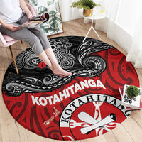 Maori Kotahitanga Round Carpet Aotearoa Spirit with Maori Mask and Polynesian Art Tattoo LT03 - Polynesian Pride